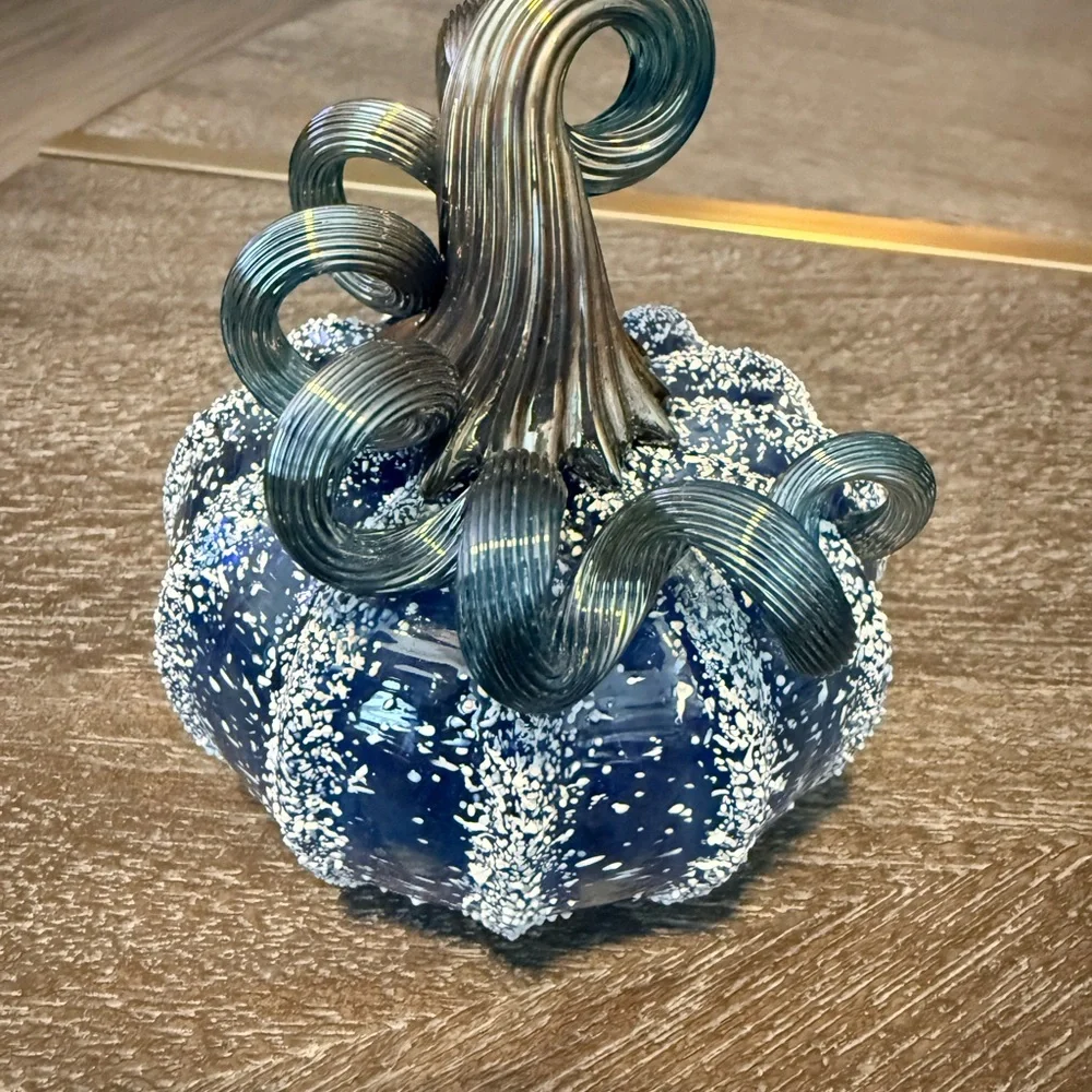 SOLD Blue Glass Frosted Paperweight - Picture 2 of 3